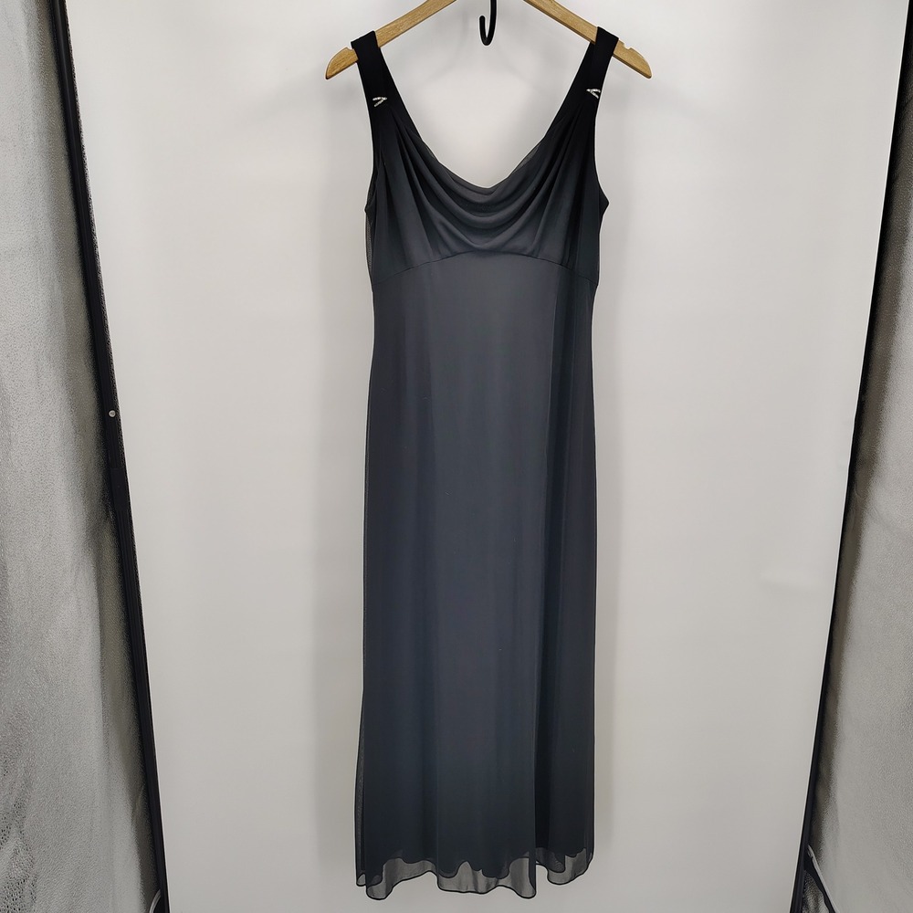 Alex Evenings‎ Black Maxi Dress Sz 12P Formal Party Sleeveless Chiffon Overlay